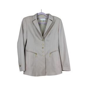 Escada Beige w/ Gold Long Sleeve Button Up Fitted Career Business Blazer Size 36